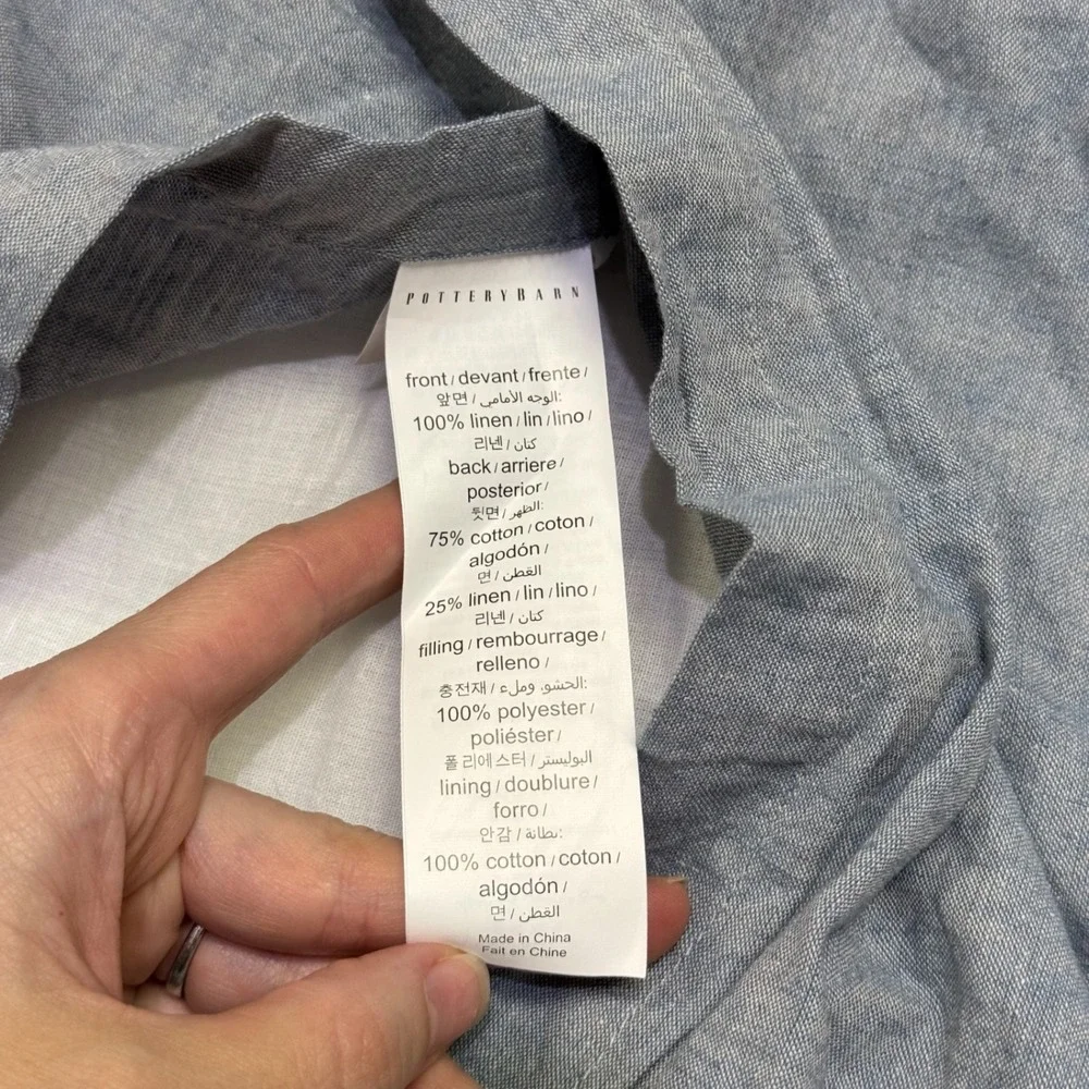 Pottery Barn King Belgian Linen Quilt Comforter 1 Standard Sham Light Blue